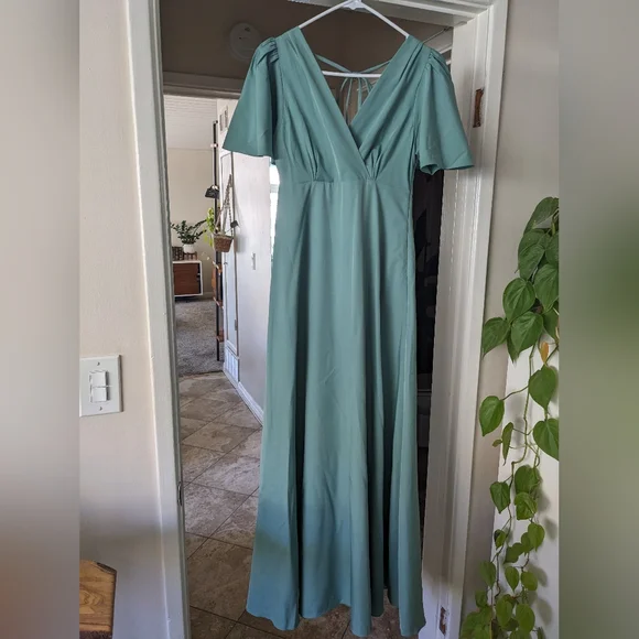 dusty sage green dress Dusty Sage A-Line Off Shoulder Print Long Bridesmaid Dress with Slit